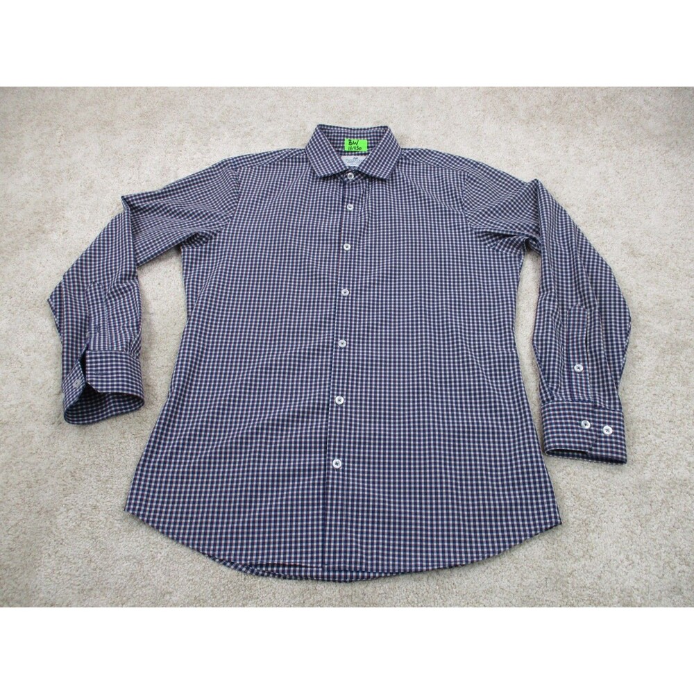 Mizzen Main Shirt Mens Medium Trim Fit Blue Gray Performance Casual Button Up